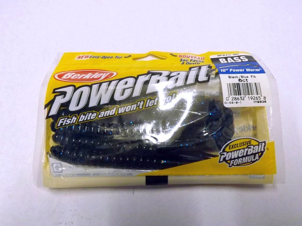 Berkley Powerbait\ Power\ Worm\ MPWA10\BBF\ 10\"\ Black\/Blue\ Fleck